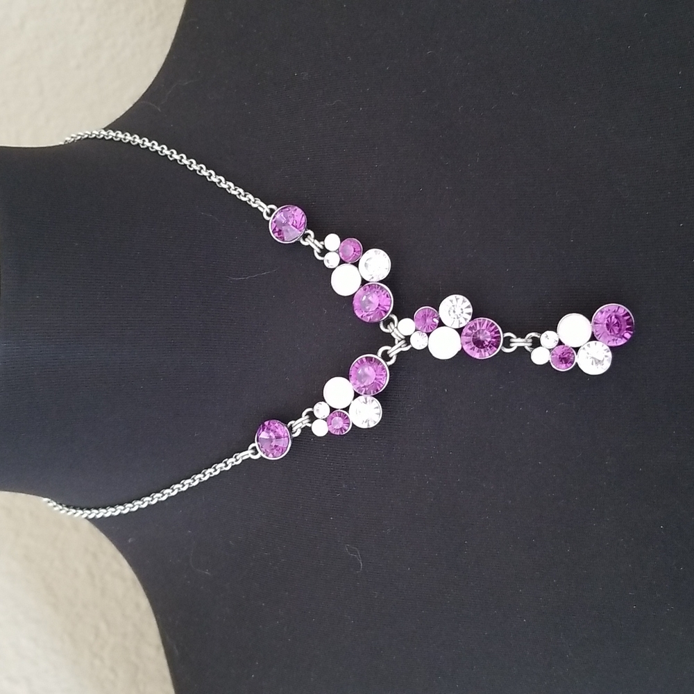 Vintage Sha Silver Purple Rhinestone Necklace